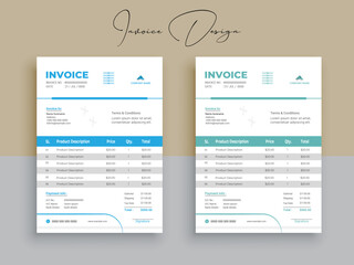 Obraz premium Invoice Design. Business invoice form template. Invoicing quotes, money bills or pricelist and payment agreement design templates. Tax form, bill graphic or payment receipt.