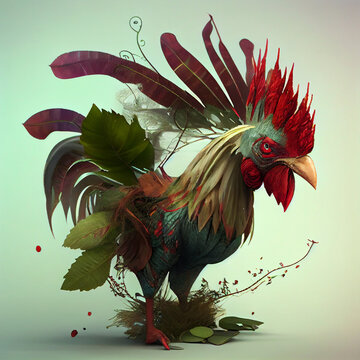 Funny scared rooster, cartoon style illustration. AI generated.