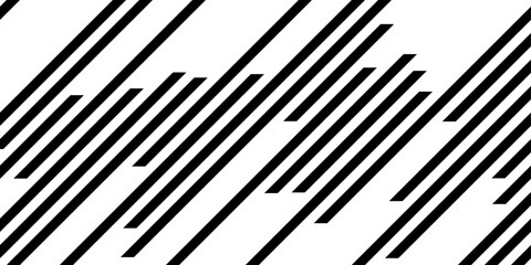 Abstract geometric pattern consisting of slanted lines. Black and white lines are located sequential. Black lines of random length. Vector illustration on white background