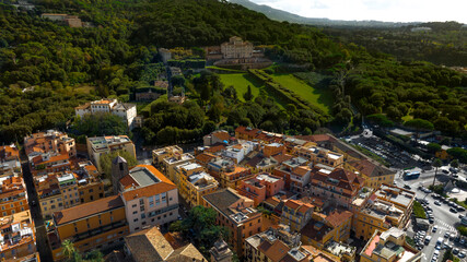 Aerial view of the villa Aldobrandini in the town Frascati, in the metropolitan city of Rome...