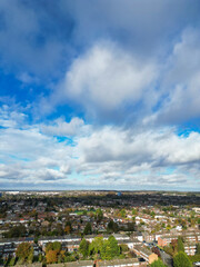 Bright Blue Sky with Fast Moving Winter Clouds over City of England