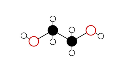 ethylene glycol molecule, structural chemical formula, ball-and-stick model, isolated image ethane-1.2-diol