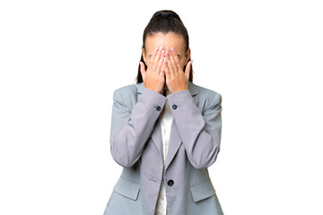 Young Arabian woman over isolated chroma key background with tired and sick expression