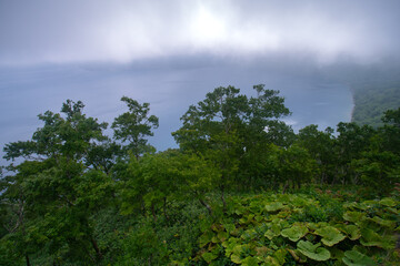 Lake Mashu, an endorheic crater lake formed in the caldera of a potentially active volcano in Akan Mashu National Park, Teshikaga, Kushiro Subprefecture, Hokkaido, Japan