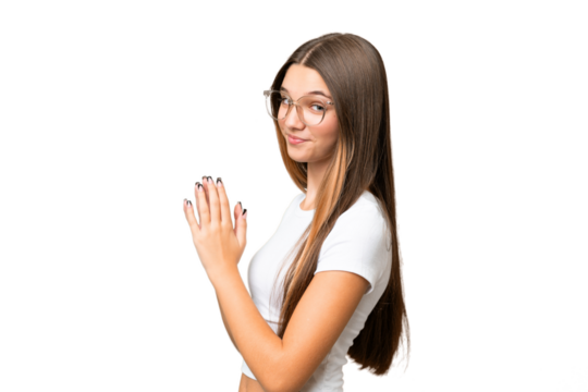 Teenager caucasian girl over isolated background scheming something