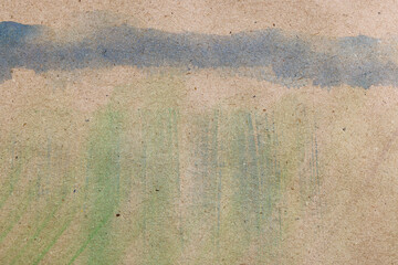 Fondo astratto: pennellate di acquerello verde e blu su carta colore avana, spazio per testo - obrazy, fototapety, plakaty