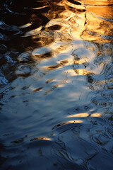 surface d'une rivi&egrave;re o&ugrave; se refl&egrave;te les arbres de la foret, ils flottent des feuilles et des fleurs &agrave; la surface de l'eau avec des ondulations d&ucirc; au souffle du vent