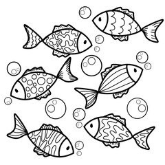 a group of fish swimming in the ocean coloring page