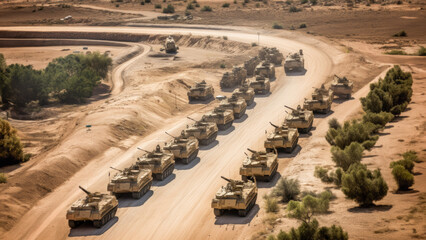 Military Convoy Moving Through Desert