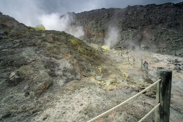 Mount Iou, or Iwo, a volcano in the Akan Volcanic Complex sits within the borders of the town of Teshikaga, known as Atosanupuri (Naked Mountain) for Ainu, Kushiro Subprefecture, Hokkaido, Japan