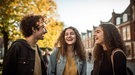 Fototapeta premium group of friends having fun in campus, college students