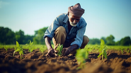 Indian farmer in field, farmer working in field