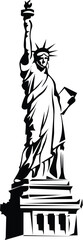 Cartoon Black and White Isolated Illustration Vector Of The Statue of Liberty