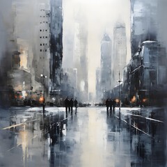 Digital painting of a street in New York City, USA on canvas.