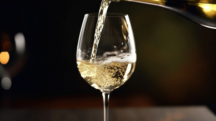 a White wine being poured in the wineglass.
