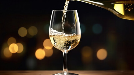 a White wine being poured in the wineglass.