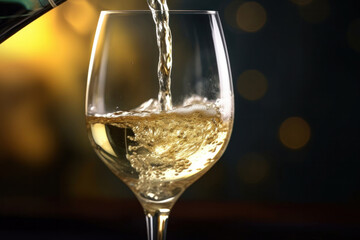 a White wine being poured in the wineglass.