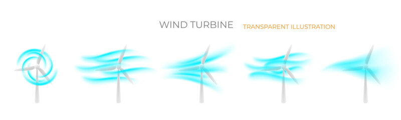 Wind turbine with wind arrows flows. Power generator over transparent background - obrazy, fototapety, plakaty