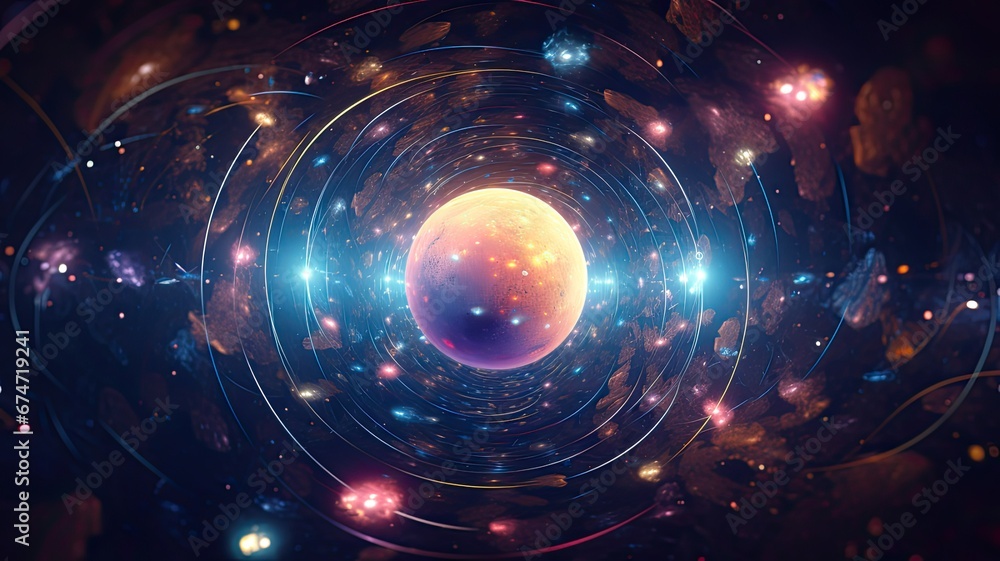 Poster a bubble universe emerging from the fabric of space, illustrating the idea of universes forming with