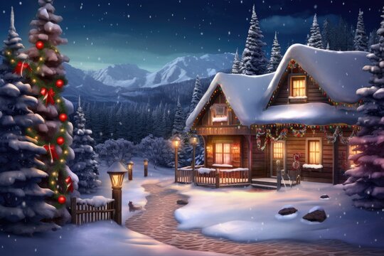 Christmas cabin in winter wonderland, Christmas New Year image