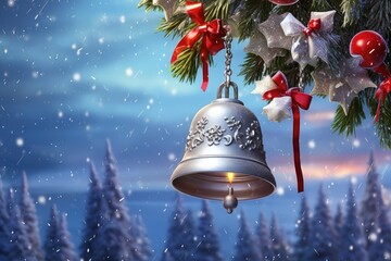 Christmas silver bell jingle on ribbon, Christmas New Year image - 674719618