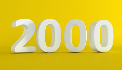 Number 2000 in white on light blue background, isolated number. Two thousand 3D Number.