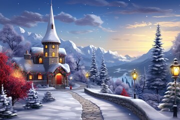 Christmas church steeple in winter wonderland, Christmas New Year image