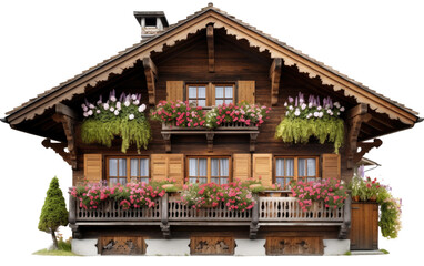 Wooden Beams and Flower Boxes on Transparent Background