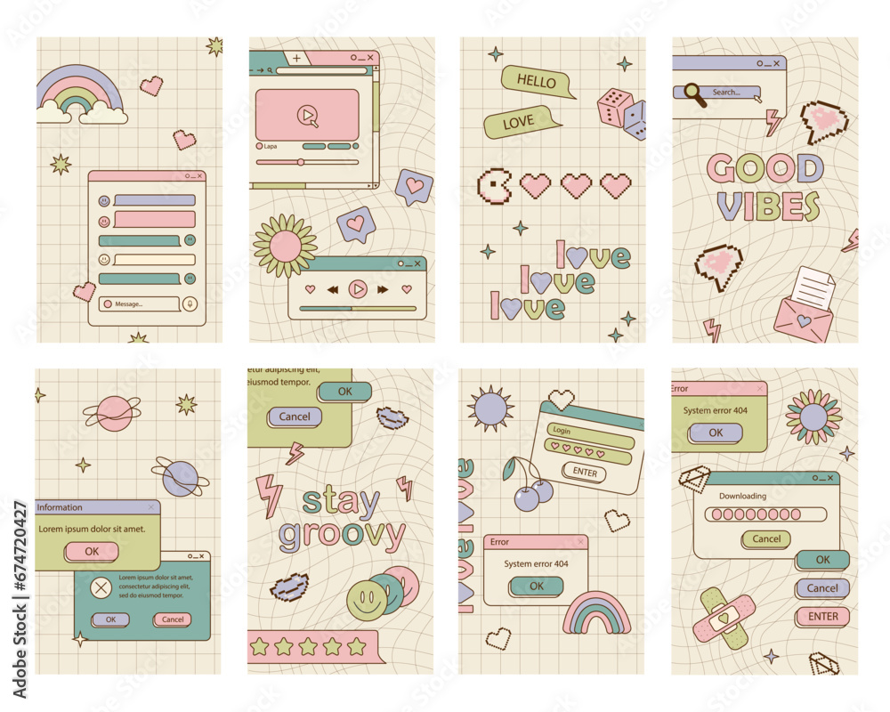 Poster cute nostalgic 90s retro vaporwave post and story template. social media stories and posts with old 