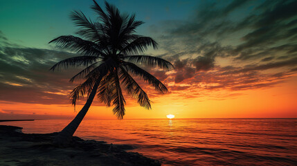 Fototapeta na wymiar Palm tree during the sunset, wallpaper