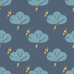 pattern seamless evil storm cloud, character, vector