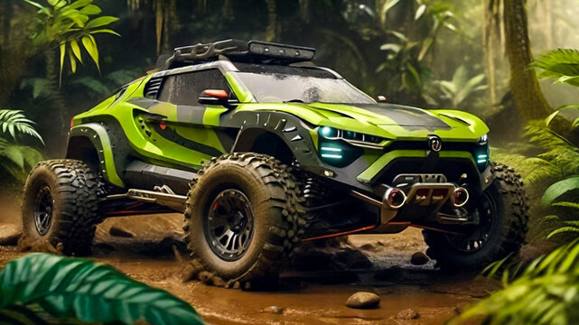 Offroad racing monster car with a powerful engine.