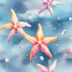 Pattern design starfish and jelly fish
