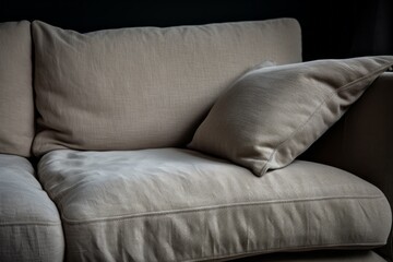 pillow sofa in living area closeup home interior design creative concept warm and cosy decorate contemporary house interior background beige sofa fabric furnish beautiful hose background