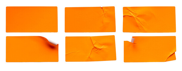 A set of orange rectangular paper sticker label isolated on white background.