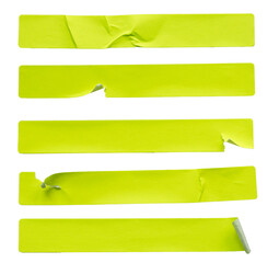 A set of green rectangular paper sticker label isolated on white background.
