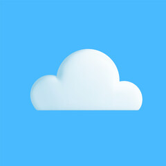 White fluffy cloud isolated blue background 3d icon realistic vector illustration