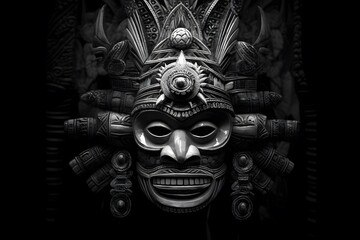 Black and white panoramic image of the mask of the gods.