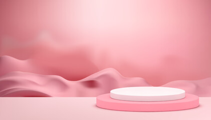 Pink pastel podium with sand dune desert smoke wall background for beauty promo realistic vector
