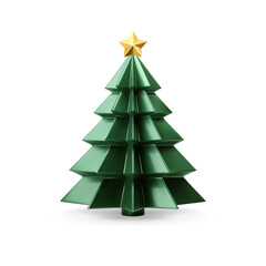 Green Christmas tree with golden star toy on top polygonal 3d icon realistic vector illustration