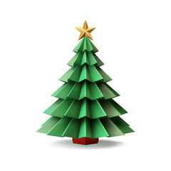 Decorative green Christmas tree with golden star Xmas greeting toy 3d icon realistic vector