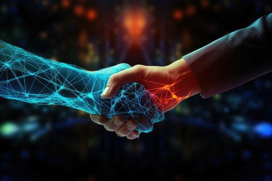 Technologiczny uścisk dłoni w biznesie. 