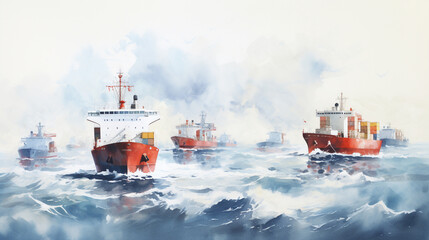 Sea transport vessels, painting