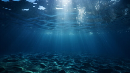Fototapeta na wymiar A dark blue ocean, underwater landscape