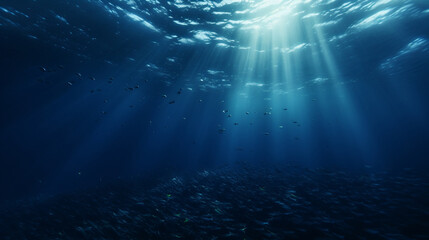 Fototapeta na wymiar A dark blue ocean, underwater landscape