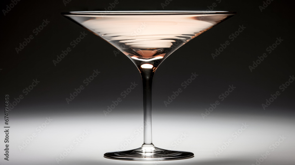 Poster a coupe glass lies upside down on a surface, reflecting light from above. the sleek curves and sharp