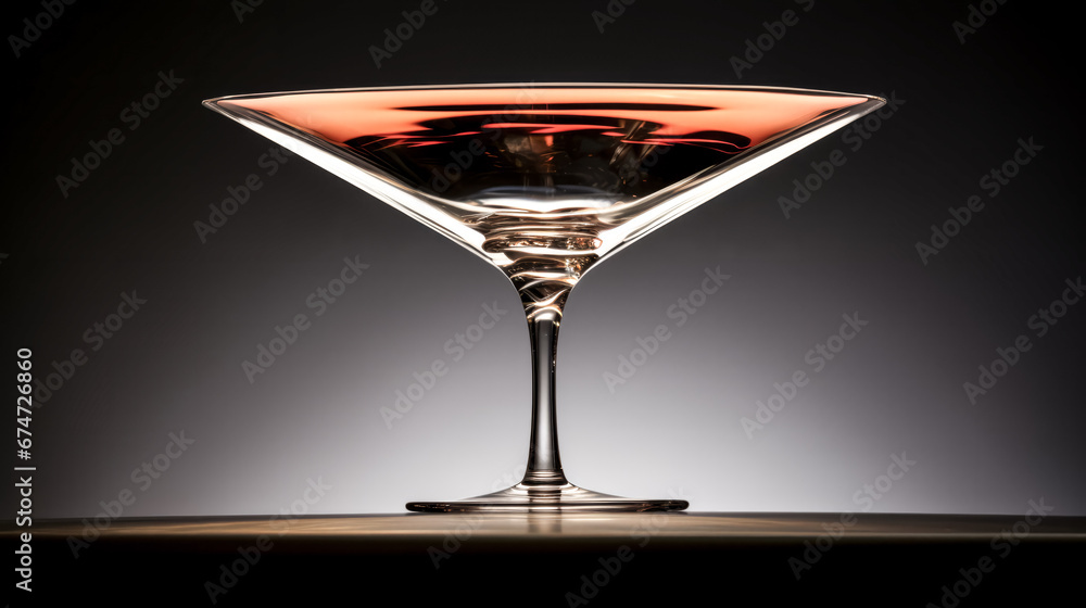 Poster an inverted coupe glass is featured in the image, reflecting light and creating an illusion of depth