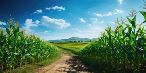 Polna droga przez pole kukurydzy. 