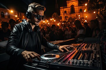 DJ grający muzykę na dyskotece.  - obrazy, fototapety, plakaty