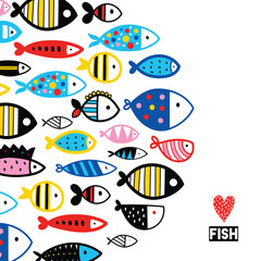 Cute fish card. Around motif with fish.